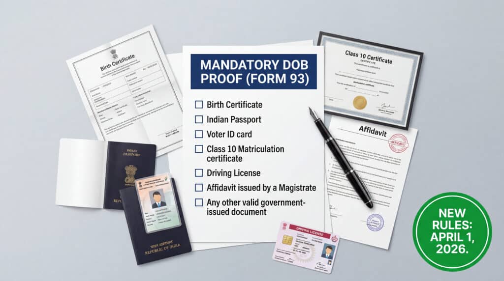 List of documents for proof of DOB